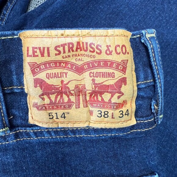 Levis Strauss 514 Mens W38 L34 Blue Straight Fit Jeans Dark Wash Denim - Picture 3 of 12